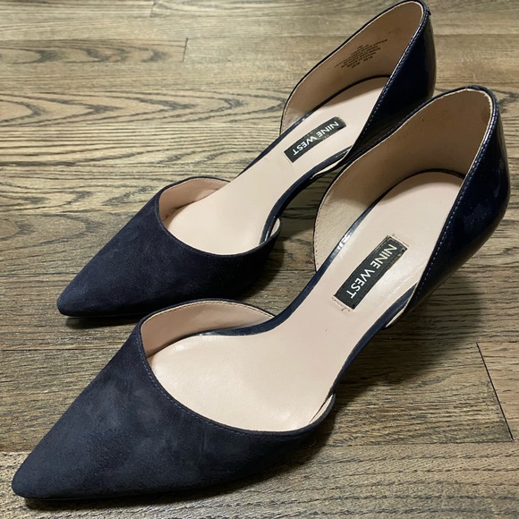 Nine West Shoes - NINE WEST -Navy Blue Suede Patent D'orsay Pumps Heels